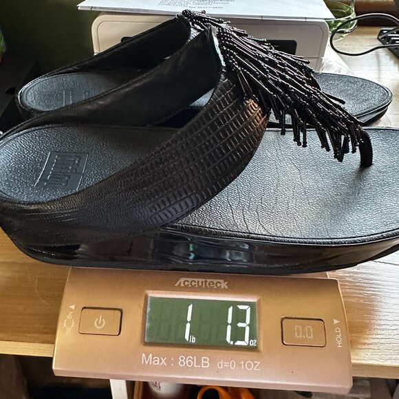 FitFlop Black Beaded Fringe Microwobbleboard Sandals Size 10 Comfort Beach Wedge - Picture 8 of 8